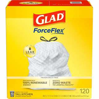 Glad® Kitchen Bags, Tall, w/Drawstring, 13Gal, 9mil, 120/BX, 360/CT, White (CLO78564CT)