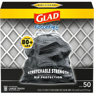 Glad® Trash Bags, Drawstring, 30 Gal, 0.90mil, 50/BX, 150/CT, Black (CLO78997CT)