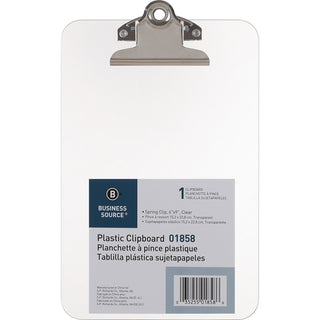 Business Source Clipboard, Plastic, w/Spring Clip, 6"x9", Clear (BSN01858)