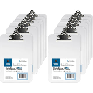 Business Source Clipboard, Plastic, w/Spring Clip, 6"x9", 12/BX, Clear (BSN01858BX)
