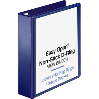 Business Source View Binder w/4 Pockets, D-Ring, 2" Cap, 8-1/2"x11", Navy (BSN26975)