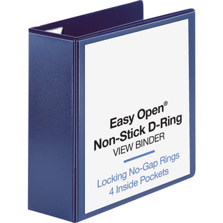 Business Source View Binder w/4 Pockets, D-Ring, 4" Cap, 8-1/2"x11", Navy (BSN26977)