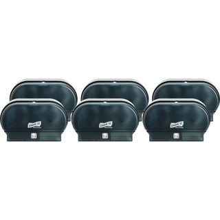 Genuine Joe Solutions Standard Bath Tissue Roll Dispenser, Manual, Roll, 2000 x Sheet, 2 x Roll, Black, Sliding Door (GJO98213CT)