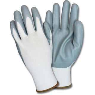 Safety Zone® Nitrile Coated Knit Gloves, Nitrile Coating, Medium, Gray, White, Knitted, Durable, Flexible, Comfortable, Breathable, For Industrial, 12/Dozen (SZNGNIDEXMDG)