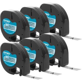 DYMO® Label Tape, Plastic, Black Print, 1/2"X23', 6/Pk, Cl (DYM2050824)