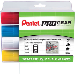 Pentel® Liquid Chalk Markers, Jumbo Tip, Wet-Erase, 4/Pk, Ast (PENSMW56PGPC4M1)