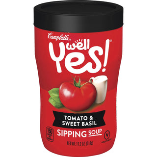 Campbell's® Tomato & Sweet Basil Sipping Soup, No Artificial Color, No Artificial Flavor, Tomato & Sweet Basil, Can, 1 Serving Can, 11.10 oz, 8/Carton (CAM25034)