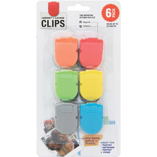 Advantus Magnetic Cabinet/Locker Clip, 1" Length x 0.5" Width, 40 Sheet Capacity, for Notes, Photo, Memo, Message, Magnetic, Self-adhesive, 6/Pack, Assorted, Ceramic Magnet (AVT97526)