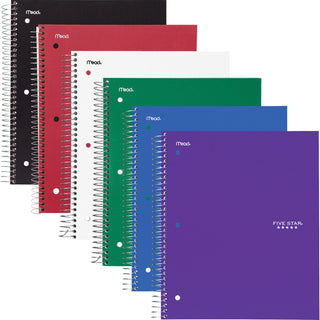 Mead® Five Star Subject Spiral Notebook, 3 Subject, 11" x 8 1/2", Assorted Cover (MEA73930)