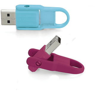 Microban® 16GB Store 'n' Flip USB Flash Drive - 2pk - Berry, Blue (VER70377)