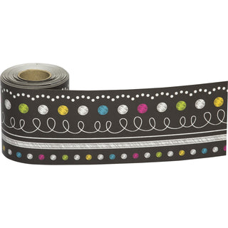 Teacher Created Resources Straight Rolled Border Trim, Chalkboard Brights, 3" x 600" Length, Multicolor, 1 Roll (TCR8947)