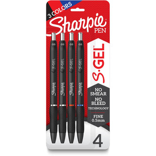 Sharpie® S-Gel Pens - 0.5 mm Pen Point Size - Blue, Black, Red Gel-based Ink - Black Barrel - 4 / Pack (SAN2116199)