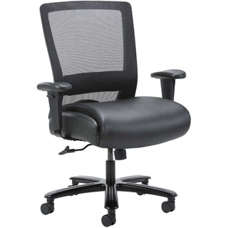 Lorell Heavy-duty Mesh Task Chair, Black Leather, Polyurethane Seat, Black, 21.50" Seat Width x 19.50" Seat Depth, 30" x 27" Depth x 44" Height, 1 Each (LLR03207)