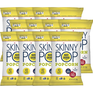 SkinnyPop® Popcorn White Cheddar Popcorn, Preservative-free, Dairy-free, Gluten-free, Trans Fat Free, Tree-nut Free, Peanut-free, White Cheddar, 1 oz, 12/Carton (PCN00443)