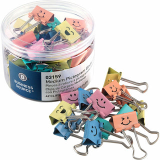 Business Source Smiling Face Emoji Binder Clips, Medium, for Paper, Office, Classroom, Sturdy, 42/Tube, Assorted (BSN03159)
