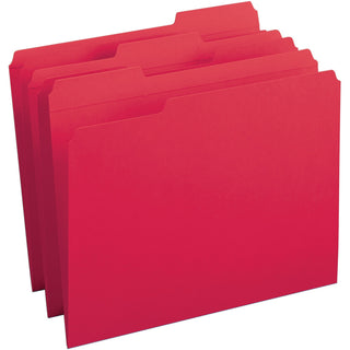 Business Source Reinforced Tab Colored File Folders, Red, 100/Box (BSN03171)