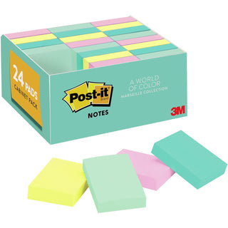 Post-it® Recycled Note Pads, 1 3/8 x 1 7/8, Plain, Assorted Helsinki Colors, 100-Sheet, 24/Pack (MMM65324RPVAD) (MMM65324RPVAD)