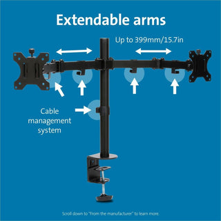 Kensington SmartFit Mounting Arm for Monitor, Height Adjustable, 2 Display(s) Supported, 32" Screen Support, 35.27 lb Load Capacity (KMW55409)