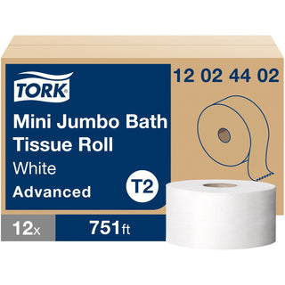Tork® Jumbo Toilet Paper Roll White T2 - Jumbo Toilet Paper Roll White T2, Advanced, 2-Ply, 12 x 751 sheets, 12024402 (TRK12024402)