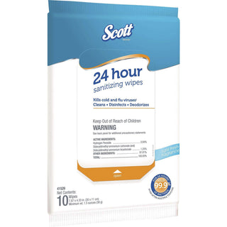 Scott® 24 Hour Sanitizing Wipes, Wipe, Fresh Scent, 4.33" x 7.87" Length, 10/Softpack, 50/Carton, White (KCC41526)