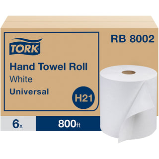 Tork® Universal Hand Towel Roll, 7.88" x 800 ft, White, 6 Rolls/Carton (RB8002)