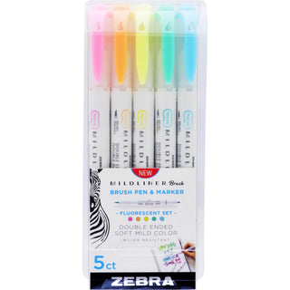 Zebra® Mildliner Brush Pen & Marker Set - 5 / Pack (ZEB79105)
