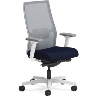 HON® Ignition Mid-back Task Chair - Navy Fabric Seat - Fog Mesh Back - Designer White Frame - Mid Back - Armrest - 1 Each (HONI2M2AFC98ADW)