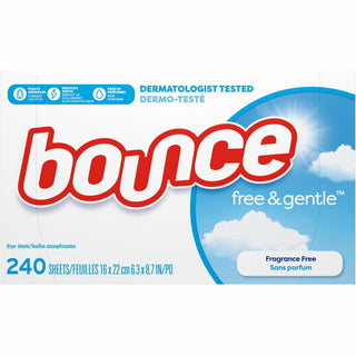 Bounce® Free & Gentle Dryer Sheets - Sheet - 6.04" x 9", 240 / Box - White (PGC55312)