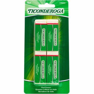 Ticonderoga® White Erasers - White - Block - Vinyl - 4 / Pack - Soft, Latex-free, Smudge-free, Residue-free, Non-tearing, Non-toxic, Easy Grip (DIXX38004)