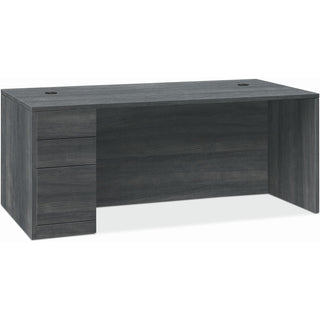 HON® Left Pedestal Desk, B/B/F, 66"x30"x29-1/2" , Sterling Ash (HON105898LLS1)