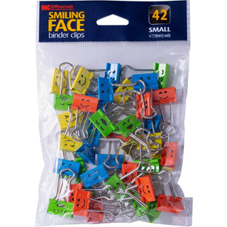 Officemate Smiling Faces Binder Clips - Small - 2.9" Length x 0.8" Width - 0.38" Size Capacity - Foldable, Removable Handle - 42 / Bag - Green, Red, White, Yellow (OIC31090)