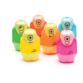 Serve® Serve E-Bot Eraser & Sharpener - 2 Hole(s) - Plastic - Multicolor - 1 Each (SRVEBOT9KTKR)