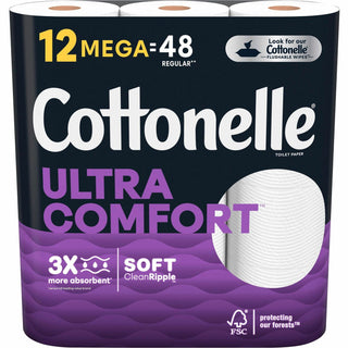 Cottonelle® Ultra ComfortCare Toilet Paper, Soft Tissue, Mega Rolls, Septic Safe, 2-Ply, White, 284/Roll, 12 Rolls/Pack, 48 Rolls/Carton (KCC54165)