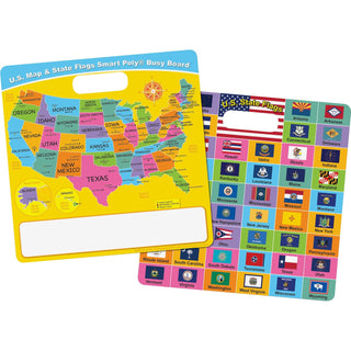 Ashley U.S. Map/Flags Smart Poly Busy Board - 10.8" (0.9 ft) Width x 10.8" (0.9 ft) Height - Poly-coated Cardboard Surface - Square - Each (ASH98008)