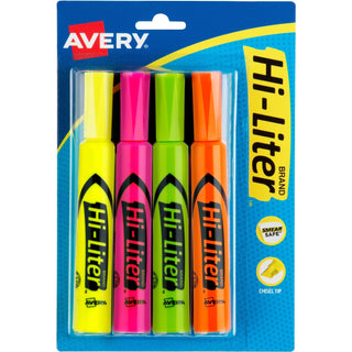 Avery® HI-LITER Desk-Style Highlighters, Chisel Tip, Assorted Colors, 4/Set (AVE24063)