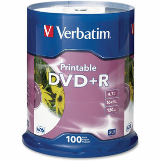 Verbatim® DVD+R, 16x, 4.7GB, Inkjet Printable, 100/PK, White (VER95145)