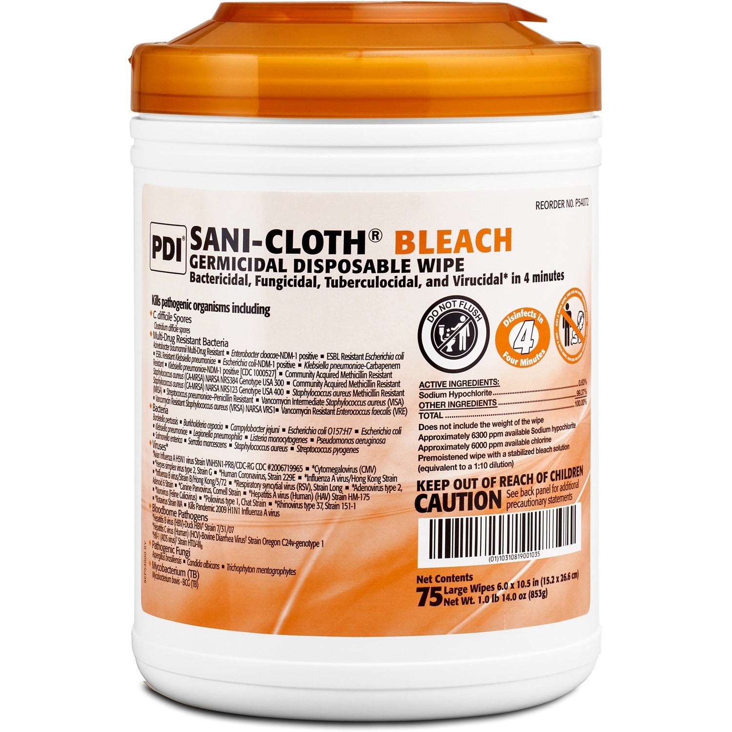 PDI Sani-Cloth Bleach Germicidal Wipes - 10.50