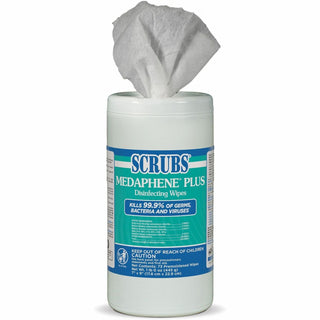 SCRUBS® MEDAPHENE Plus Disinfecting Wipes, Citrus, 8 x 7, White, 65/Canister, 6/Carton (ITW96365)