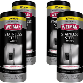 Weiman® Stainless Steel Wipes - 30 / Canister - 4 / Carton - White (WMN92ACT)