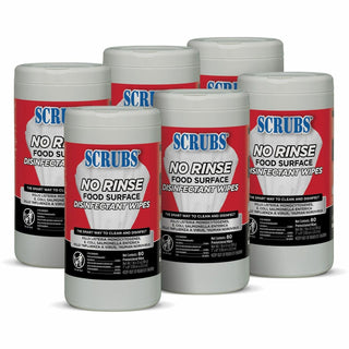 SCRUBS® No Rinse Food Surface Disinfectant Wipes, Ready-To-Use Wipe, 80/Can, 6/Carton, Red (ITW97080CT)