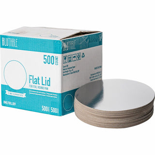BluTable 9" Round Foil Pan Flat Board Lid, 500/Carton, White, Silver (RMLFOILLID9)