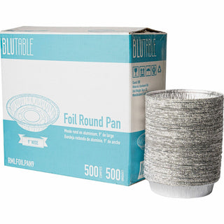 BluTable 9" Round Aluminum Foil Pan, 500/Carton (RMLFOILPAN9)