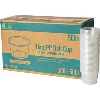 BluTable 16 oz Round Deli Tub Containers, Food, Food Storage, Microwave Safe, Clear, Round, 500/Carton (RMLPPDEL16)