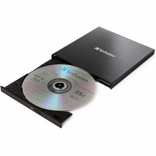 Verbatim Blu-ray Writer, External, 1, Black, BD-R, CD-R, DVD+R, DVD-R Support/24x CD Write/6x BD Write/8x DVD Write, USB 3.2 Gen 1, USB 2.0, Slimline, BUS Powered (VER43890)