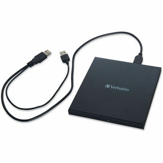 Verbatim Blu-ray Writer, External, 1, Black, BD-R, CD-R, DVD+R, DVD-R Support/24x CD Write/6x BD Write/8x DVD Write, USB 3.2 Gen 1, USB 2.0, Slimline, BUS Powered (VER43890)