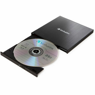 Verbatim Blu-ray Writer, External, 1, Black, BD-R, CD-R, DVD+R, DVD-R Support/24x CD Write/6x BD Write/8x DVD Write, USB 3.2 Gen 1, USB 2.0, Slimline, BUS Powered (VER43890)