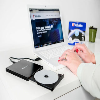 Verbatim Blu-ray Writer, External, 1, Black, BD-R, CD-R, DVD+R, DVD-R Support/24x CD Write/6x BD Write/8x DVD Write, USB 3.2 Gen 1, USB 2.0, Slimline, BUS Powered (VER43890)