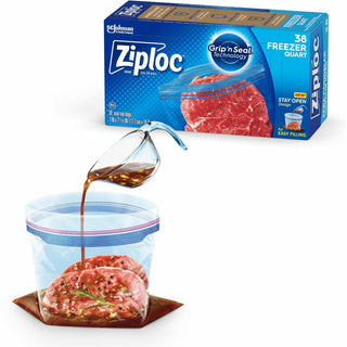 Ziploc® Grip n' Seal Freezer Bags, Medium Size, 1 quart Capacity, 7" Width x 7.43" Length, 38/Box, 9/Carton (SJN351177CT)