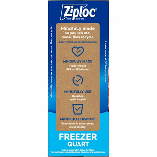 Ziploc® Grip n' Seal Freezer Bags, Medium Size, 1 quart Capacity, 7" Width x 7.43" Length, 38/Box, 9/Carton (SJN351177CT)