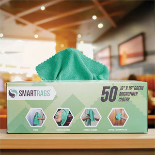 Monarch Smart Rags Microfiber Cloths, Green, 16" x 16", 215 GSM, 50/Box (MONM931G)